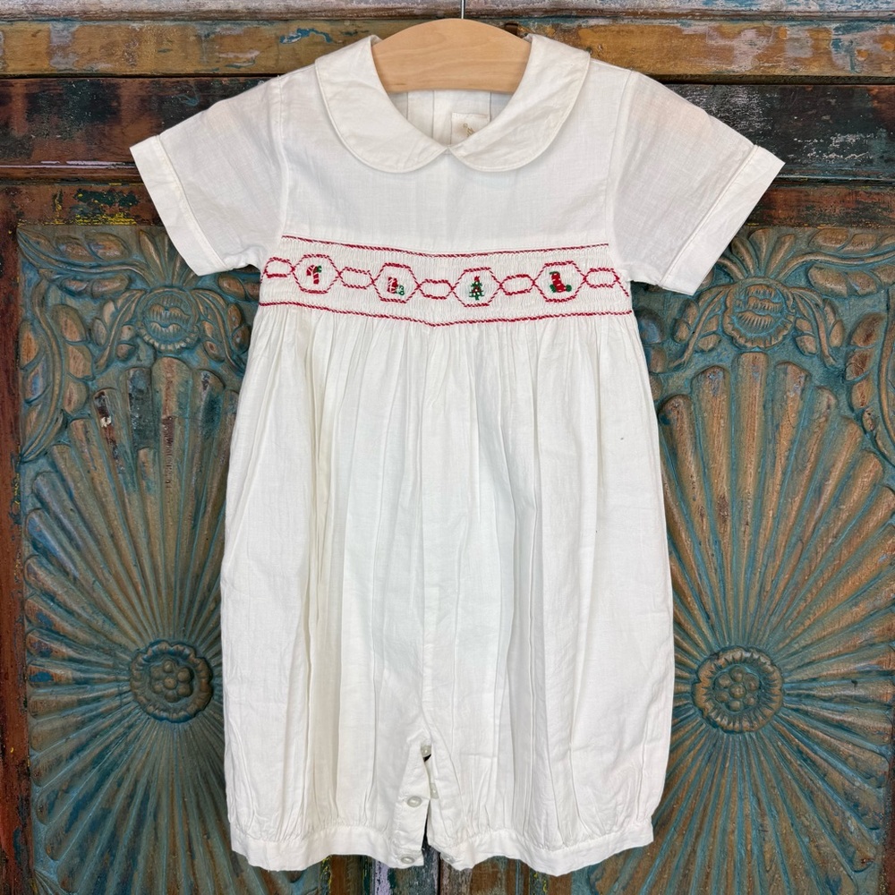 Strasburg Smocked Christmas Romper for boys